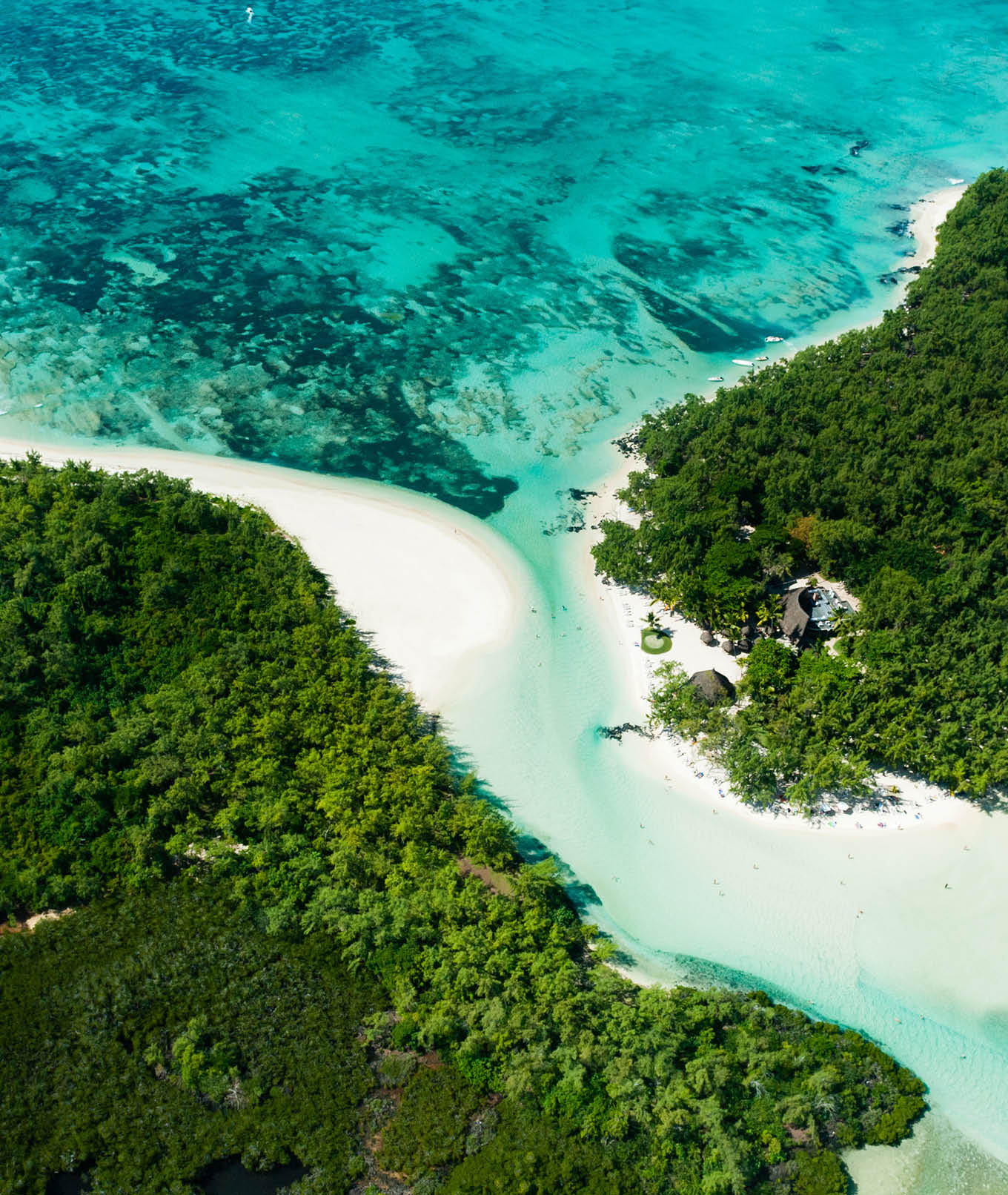 Aerial picture of Mauritius Island, l'ile aux Cerfs and the beautiful lagoon of Mauritius
